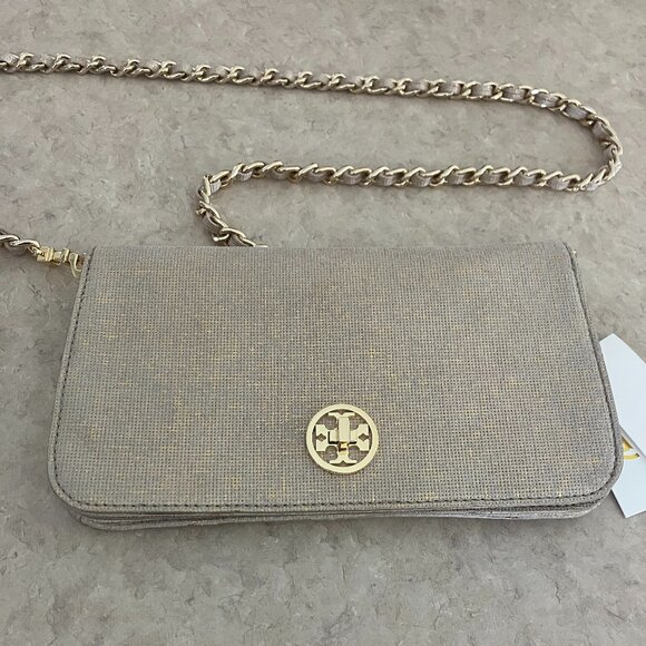 Tory Burch Adalyn Gold Brushed Metallic Suede Bag - Picture 1 of 5